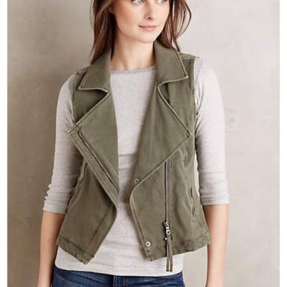 Marrakech for Anthropologie army green moto vest with asymmetrical zipper